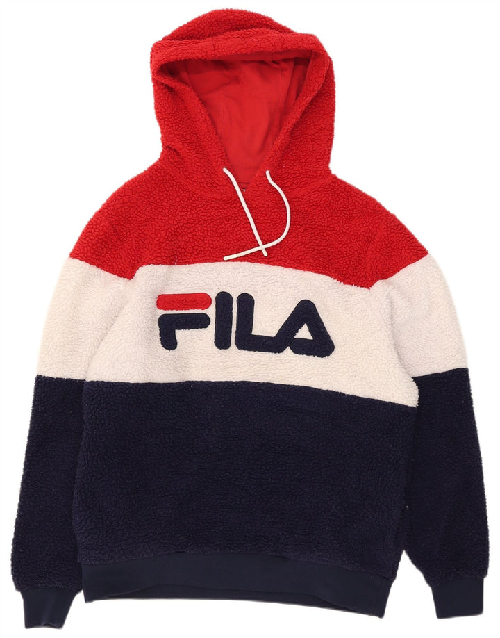 FILA Jersey de forro polar con capucha y gráfico para hombre, tamaño mediano, multicolor, color block