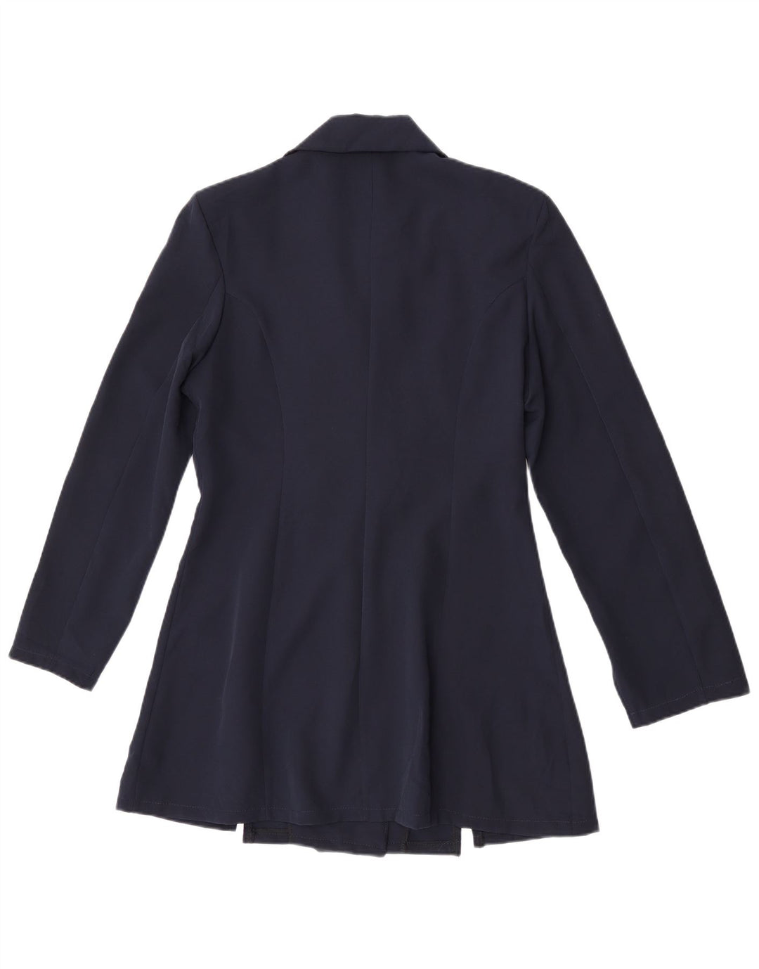 Vintage mujer doble pecho abrigo Reino Unido 14 medio azul marino poliéster