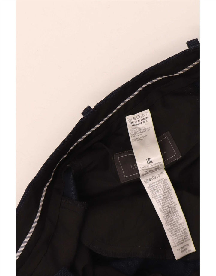 Marks & Spencer Pantalón de traje de corte regular para hombre W38 L31 Poliéster azul marino