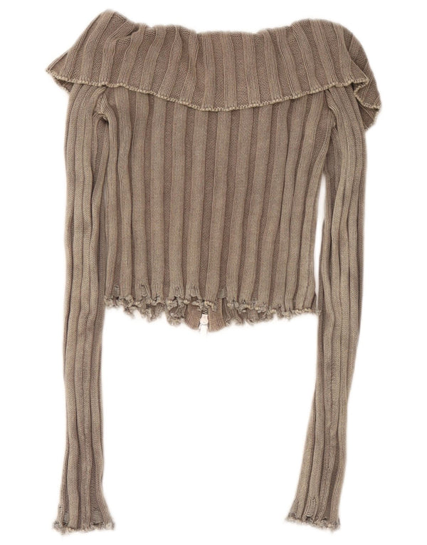 Zara Mujer Crop Cardigan Suéter UK 4 XS Marrón