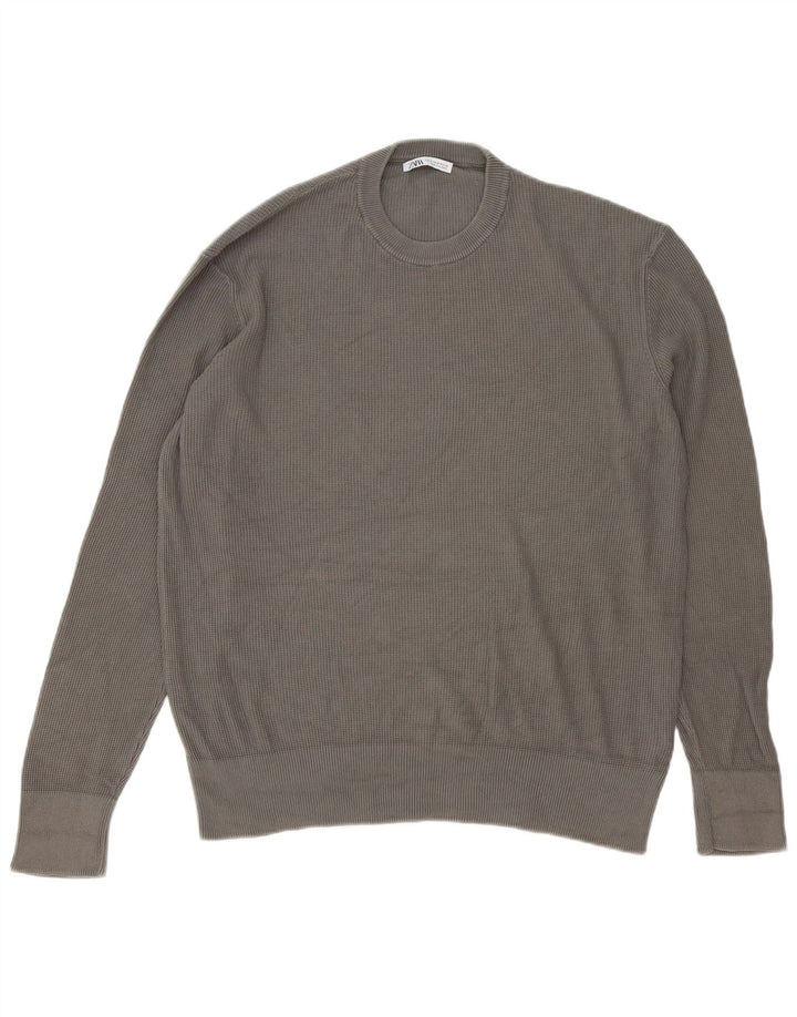 Zara Hombre Jersey Cuello Redondo Jersey Algodón Gris Medio