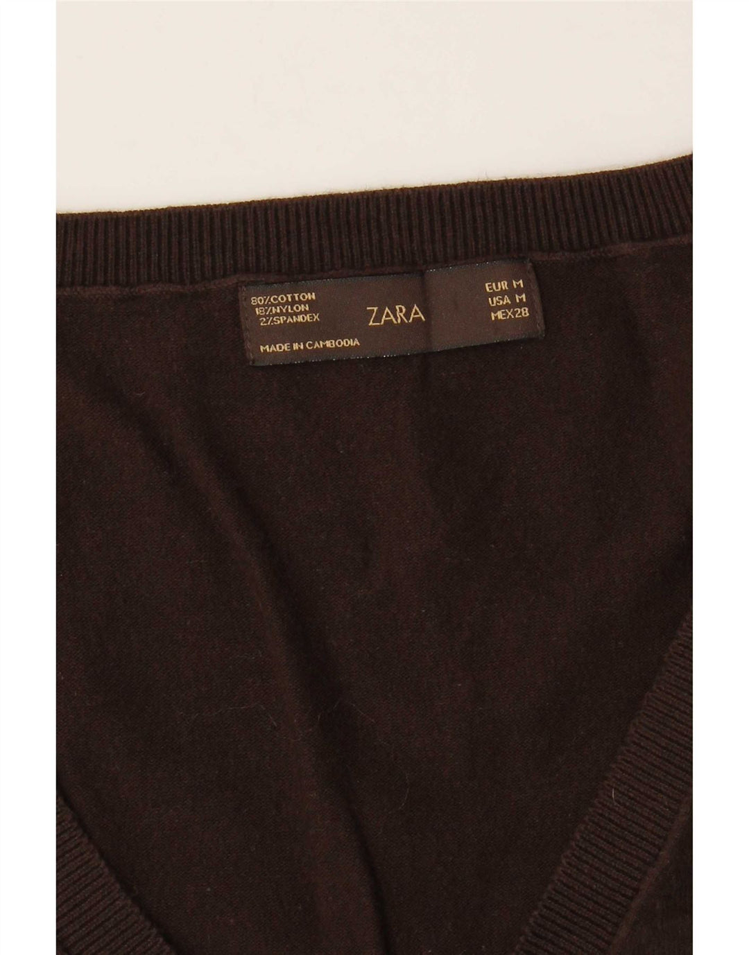 Zara Mujer Chaleco Tank Top UK 12 Algodón Marrón Medio