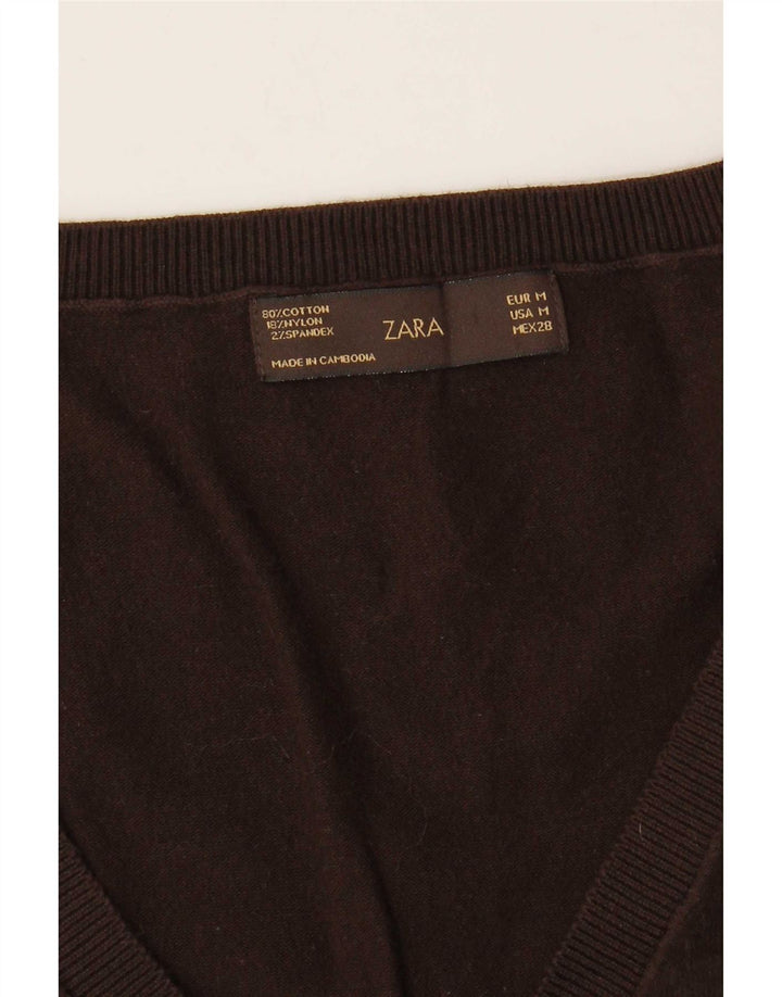 Zara Mujer Chaleco Tank Top UK 12 Algodón Marrón Medio