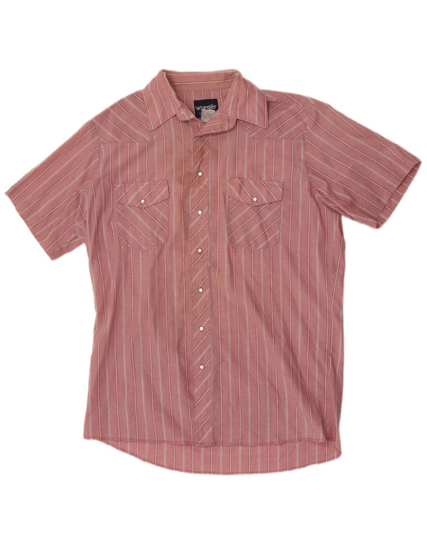 Wrangler Camisa de manga corta estilo western para hombre, talla grande, color rosa a rayas