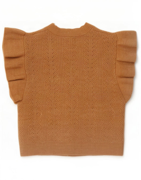Zara Jersey Niña Manga Corta Abierto Cardigan 13-14 Años Marrón Poliéster