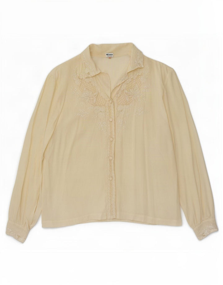 Blusa vintage para mujer IT 42 Seda floral blanca mediana