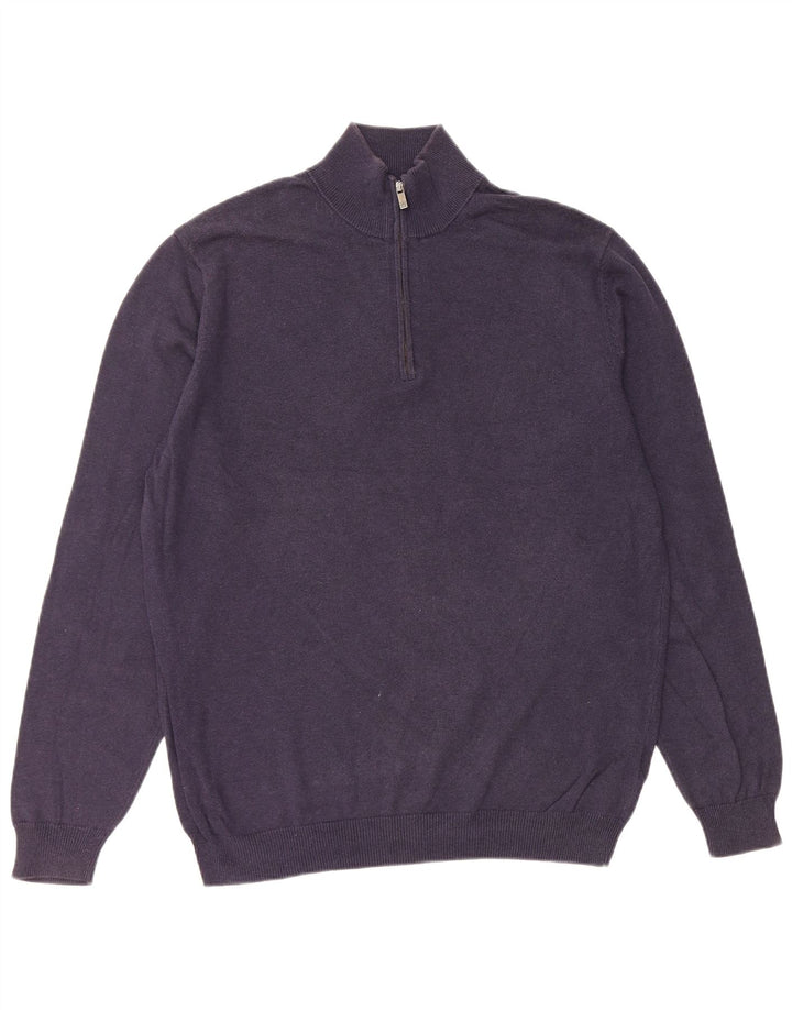 MASSIMO DUTTI Jersey De Cuello Con Cremallera Para Hombre Large Azul Marino Algodón