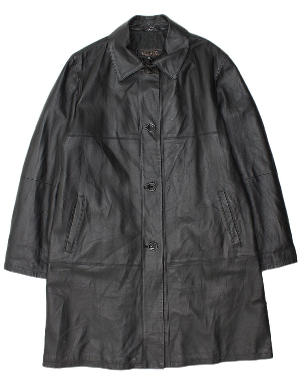 Abrigo de cuero vintage para mujer IT 48 XL cuero negro