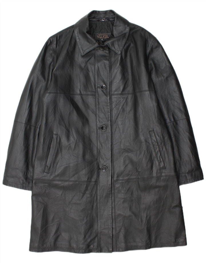 Abrigo de cuero vintage para mujer IT 48 XL cuero negro