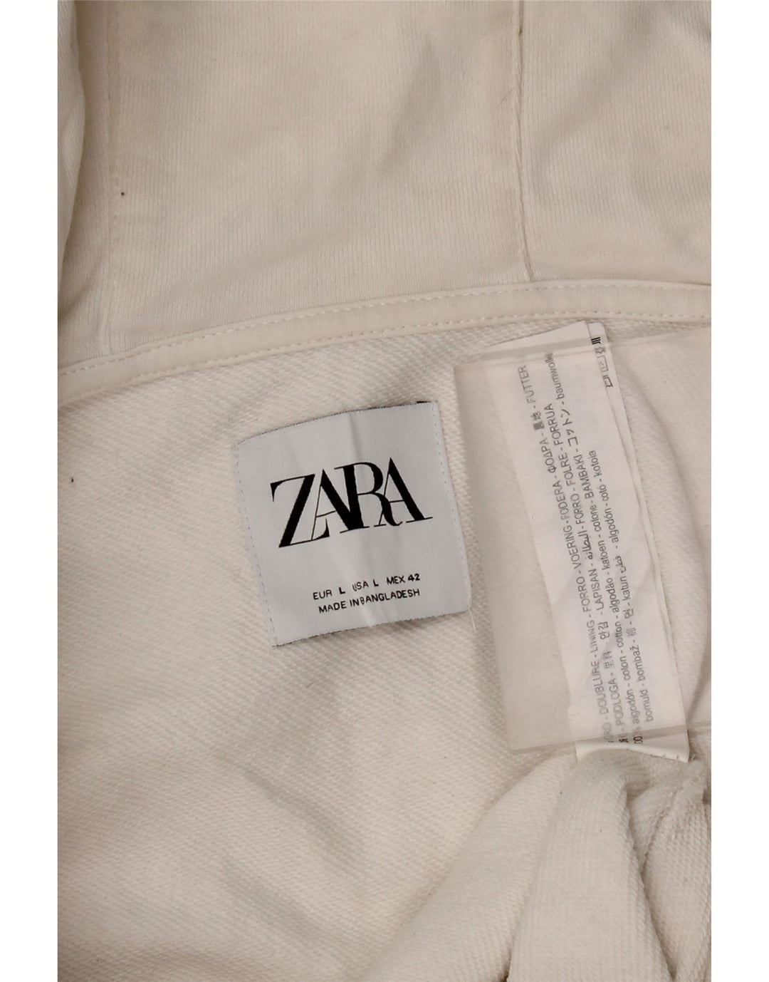 Zara Hombre Sudadera Con Capucha Y Cremallera Grande Algodón Blanco