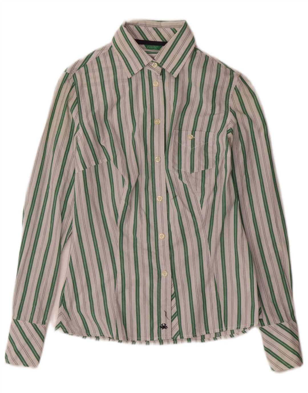 Camisa Benetton Mujer UK 6 XS Algodón A Rayas Blanco