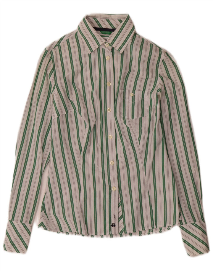 Camisa Benetton Mujer UK 6 XS Algodón A Rayas Blanco