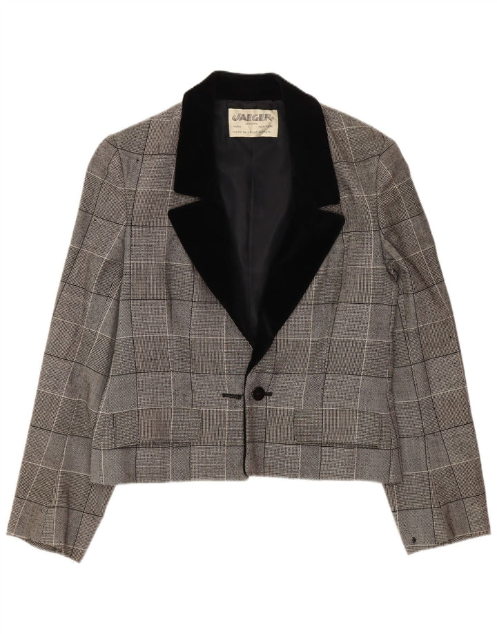 Jaeger Chaqueta tipo blazer corta con 1 botón para mujer UK 10 Small Grey Check Cotton