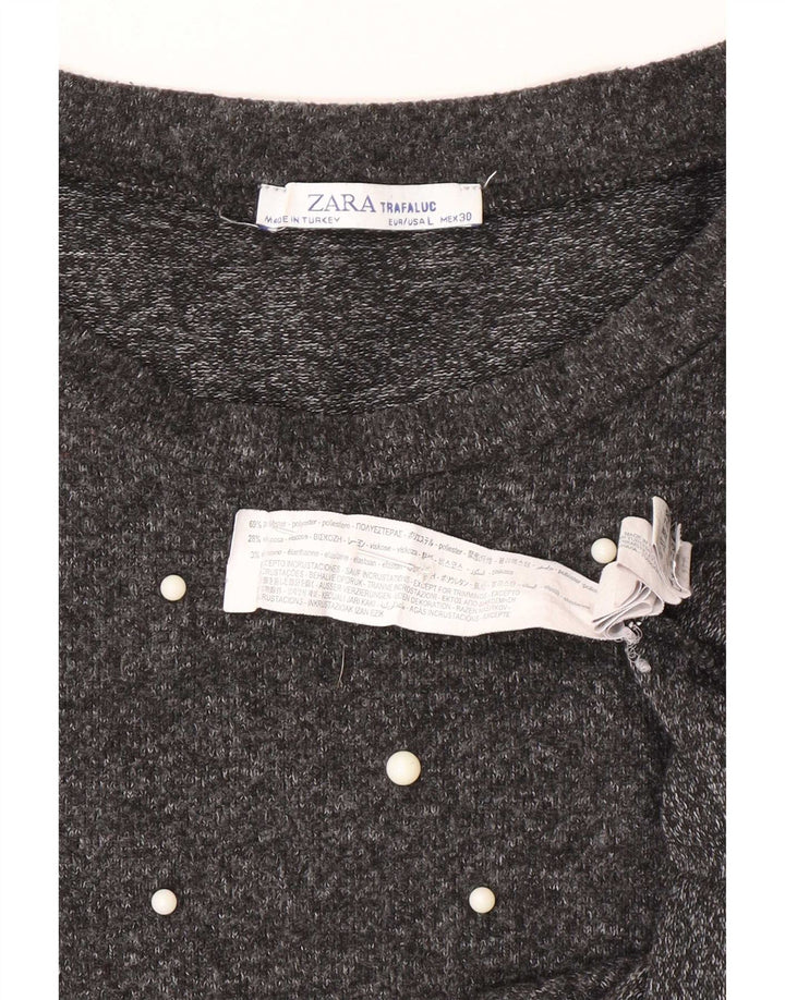 Zara Mujer Top Manga 3/4 UK 46 Grande Poliéster Gris
