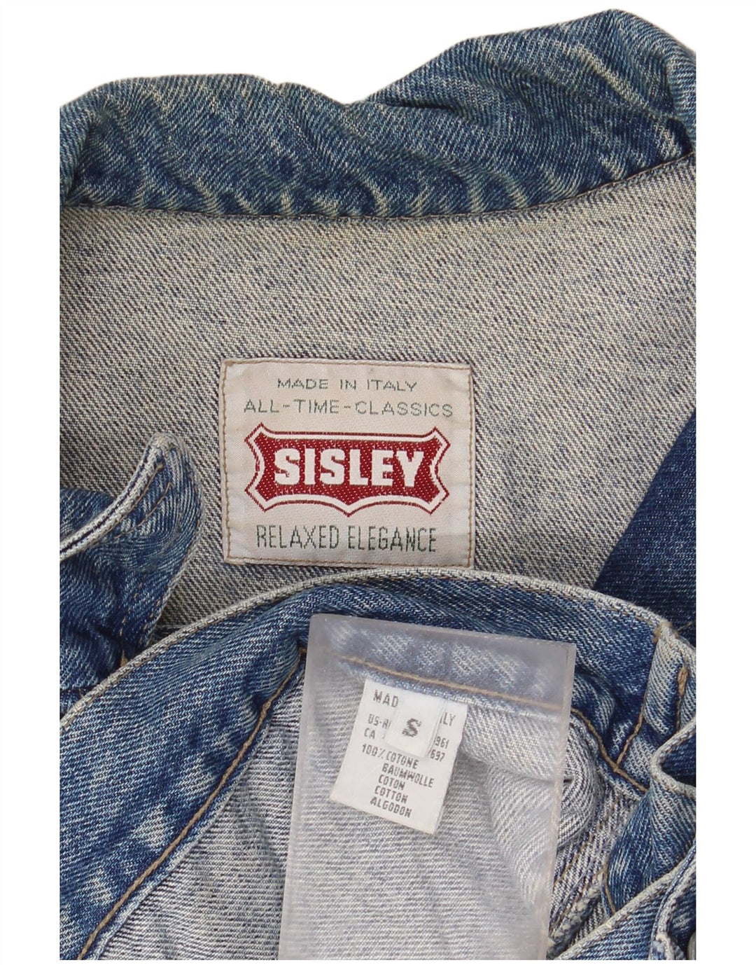 SISLEY Chaqueta vaquera extragrande corta para mujer UK 10 Small Blue Cotton