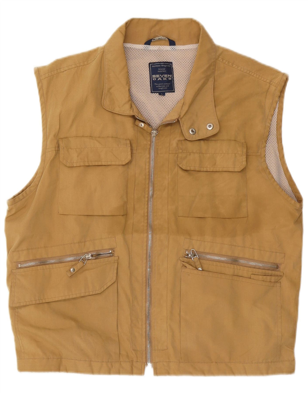 SEVEN 7 Chaleco utilitario para hombre UK 40 Grande Algodón beige