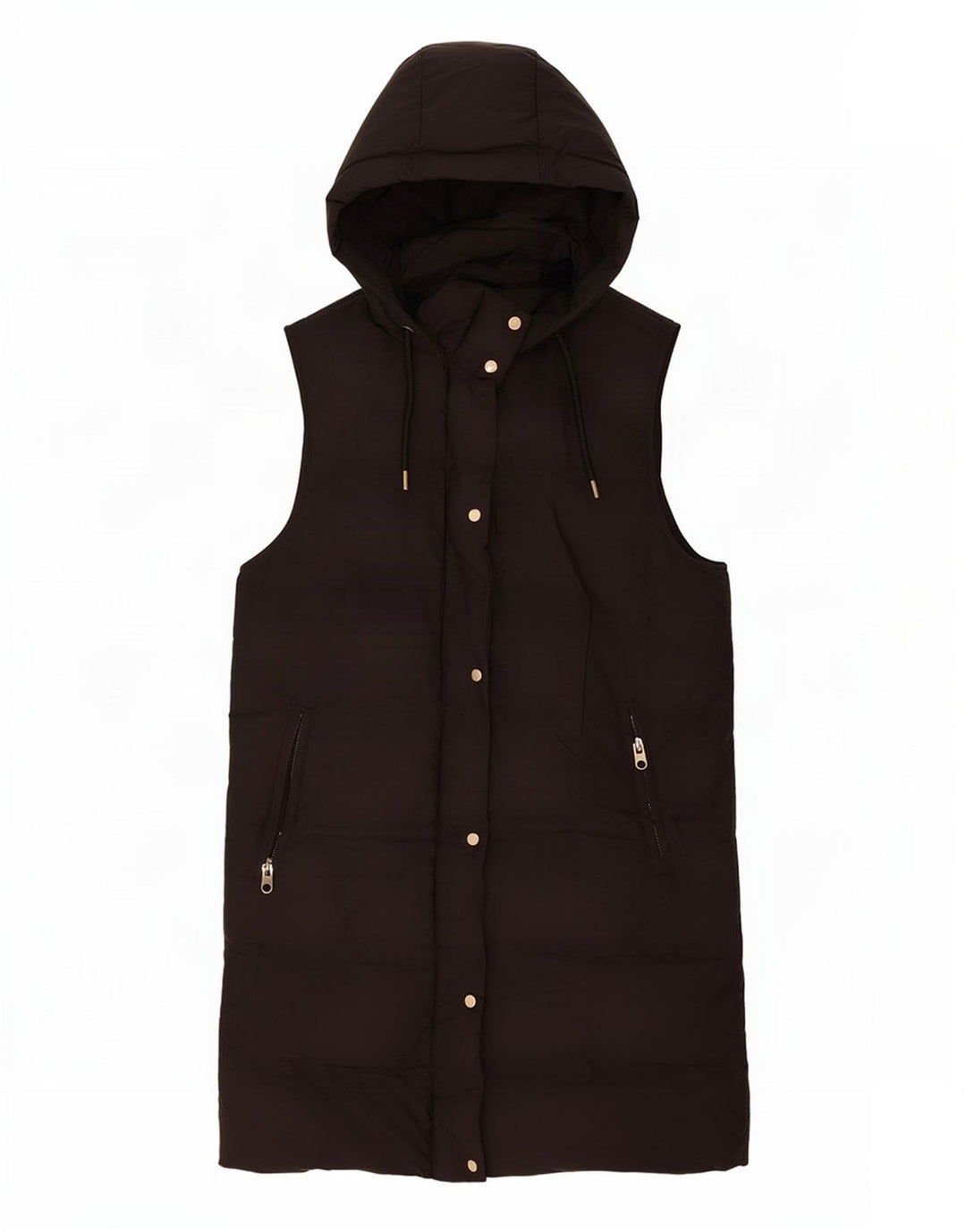 Zara Mujer Chaleco Largo Acolchado Con Capucha UK 40 Mediano Negro Poliéster