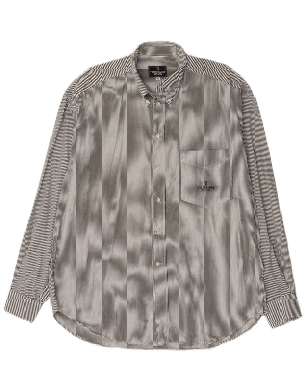 Camisa Hombre Trussardi Jeans XL Algodón Rayas Verdes