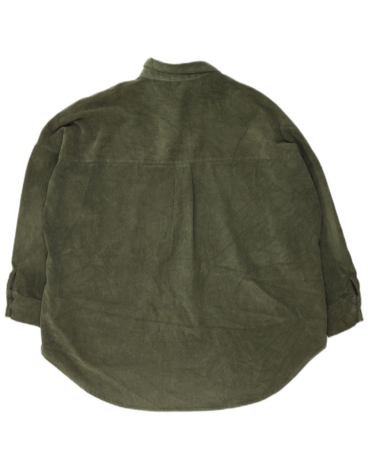 Zara Mujer Camisa De Pana Extragrande UK 44 Poliéster Verde Medio