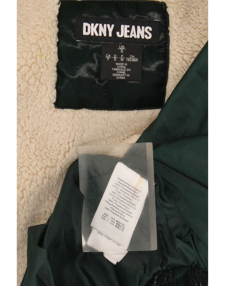 Dkny Chaqueta acolchada extragrande con capucha para mujer UK 10 Small Green Poliéster