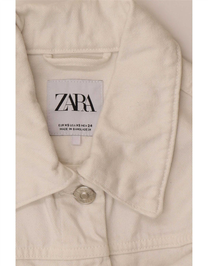 Zara Mujer Crop Chaqueta Vaquera Extragrande UK 6 XS Algodón Blanco