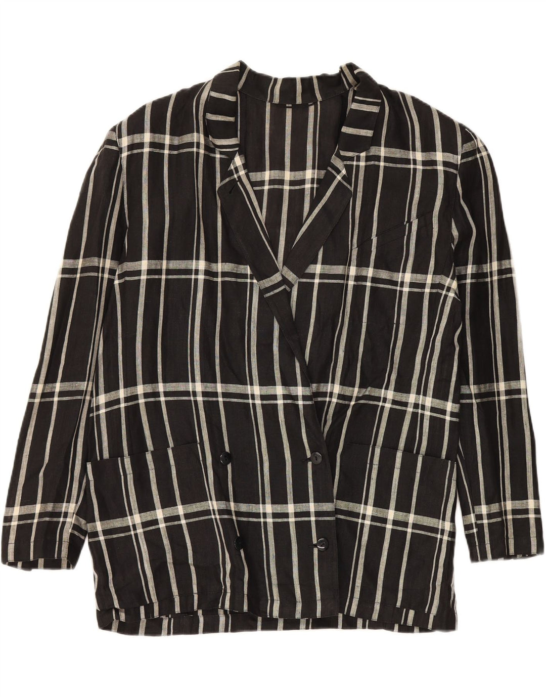 VINTAGE Womens Double Breasted Blazer Jacket IT 48 XL Black Check Vintage Vintage and Second-Hand Vintage from Messina Hembry 
