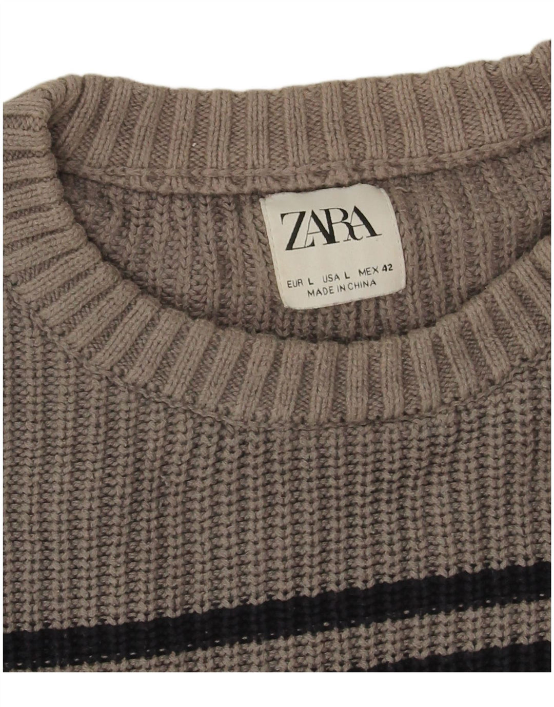Zara Hombre Jersey Cuello Redondo Jersey Grande Gris Rayas