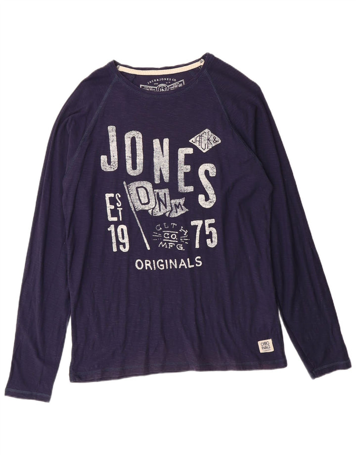 JACK & JONES Hombre Graphic Top Manga Larga Algodón Azul Marino Medio