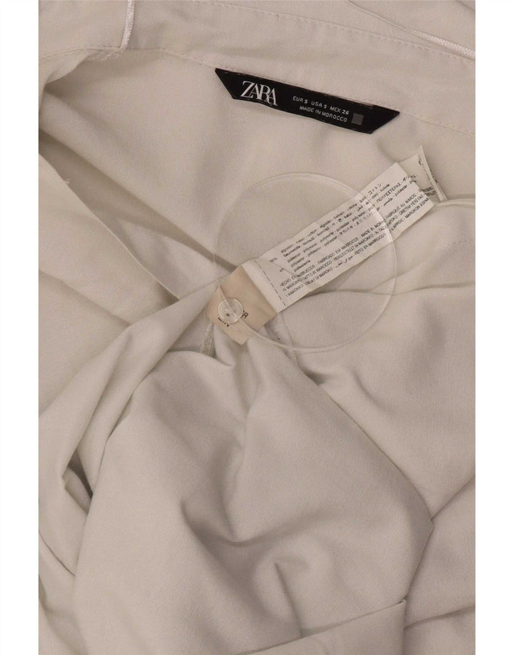 Zara Mujer Camisa Extragrande UK 10 Small Algodón Blanco