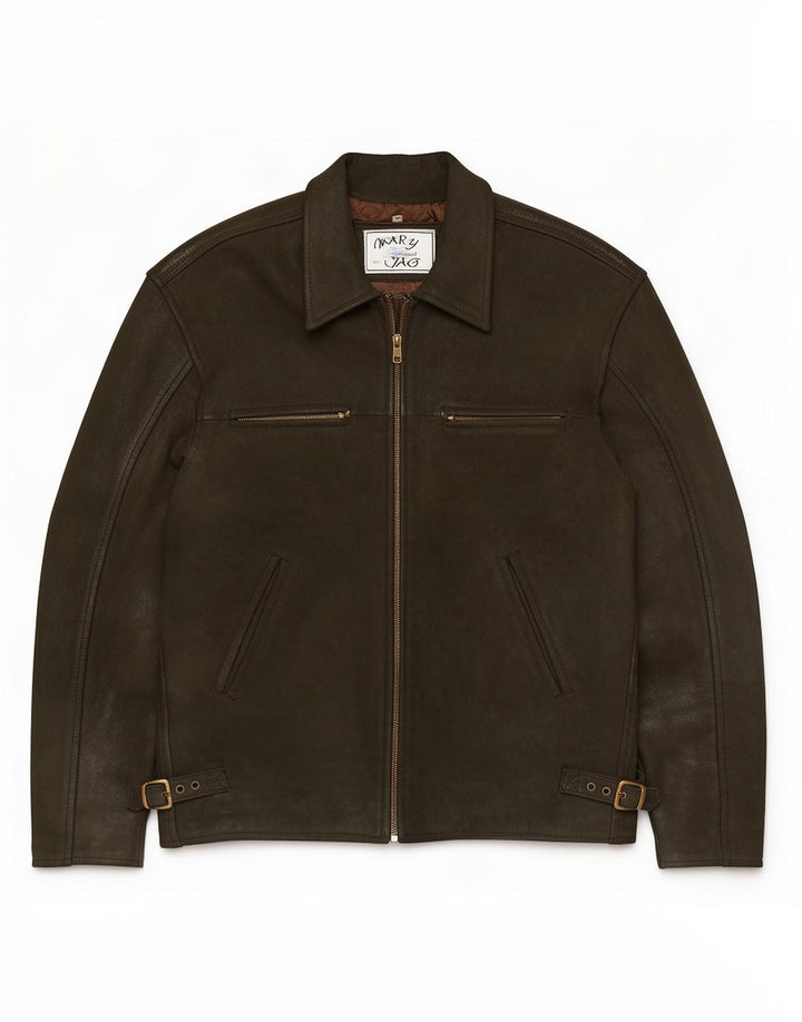 Chaqueta de cuero vintage para hombre Reino Unido 38 Caqui medio