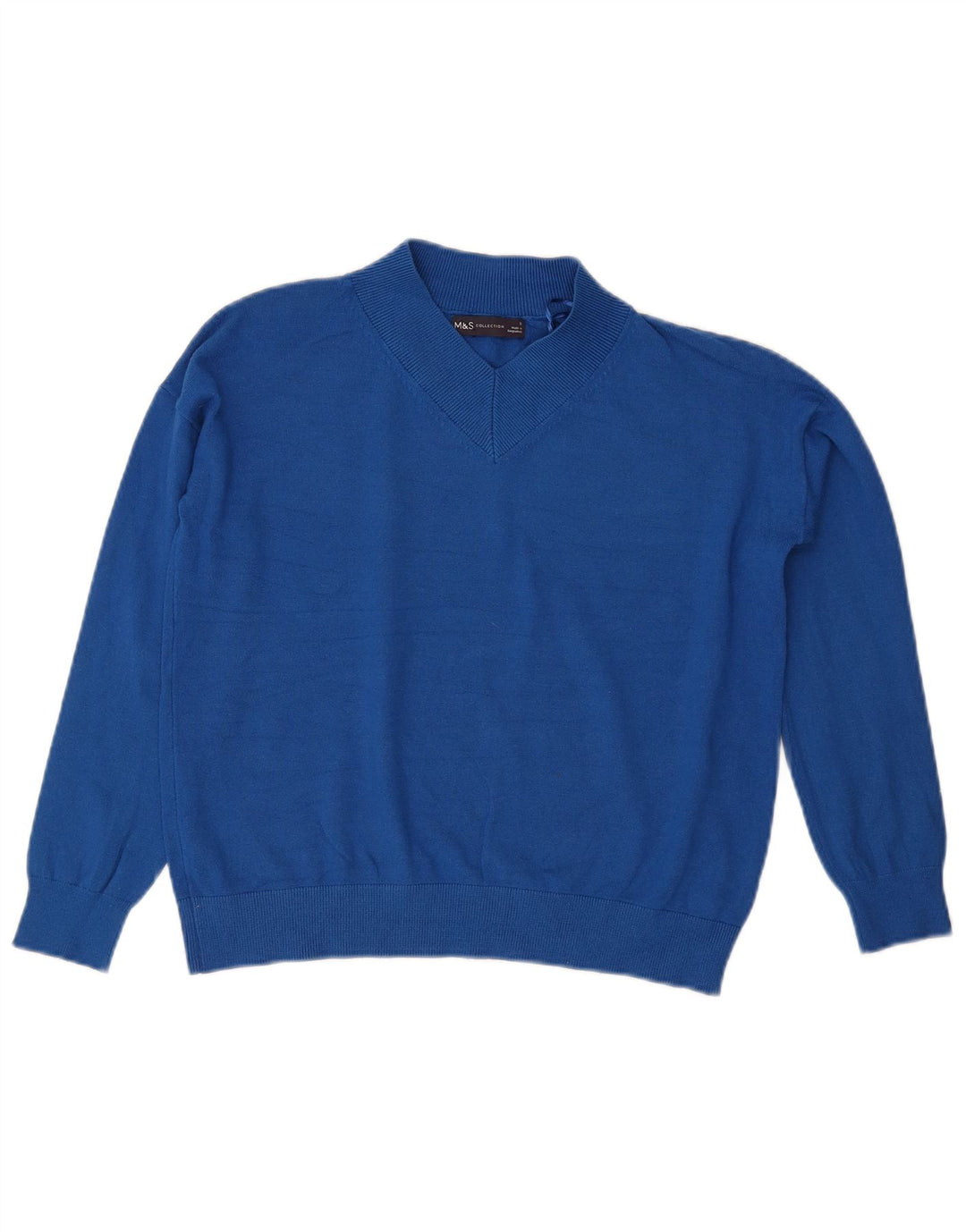 Marks & Spencer Suéter Corto con Cuello en V para Mujer UK 10 Small Blue