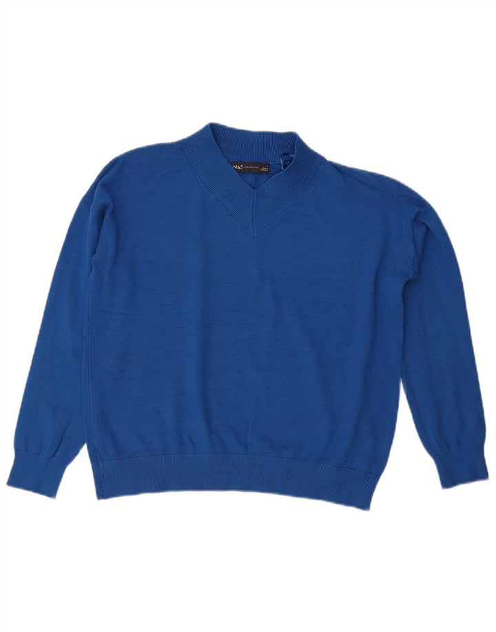Marks & Spencer Suéter Corto con Cuello en V para Mujer UK 10 Small Blue