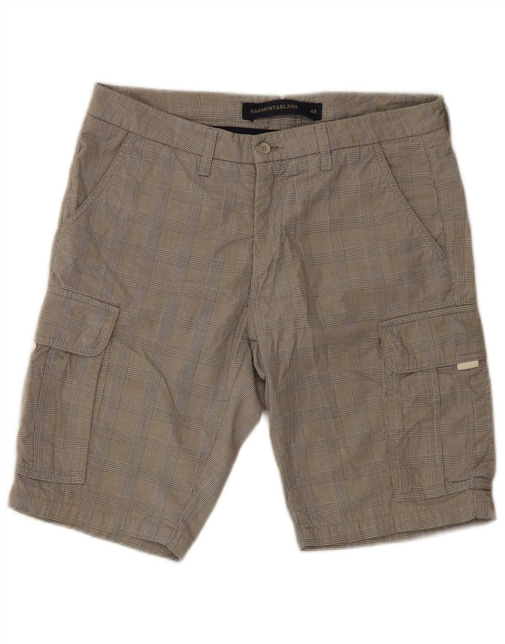 Harmont & Blaine Pantalones cortos cargo para hombre IT 48 Medium W30 Algodón a cuadros gris