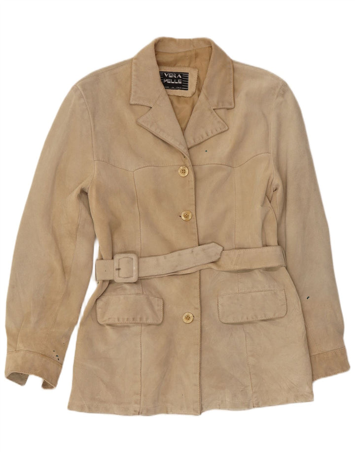 Chaqueta de ante vintage para mujer UK 12 Mediana Beige de cuero