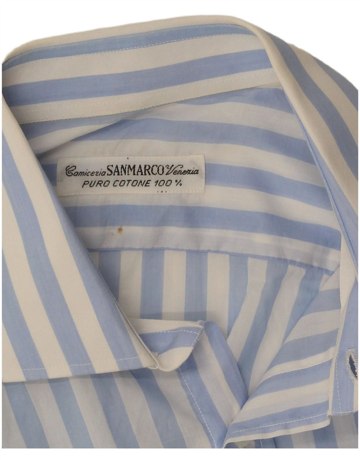 Camisa vintage para hombre de algodón a rayas azules grandes