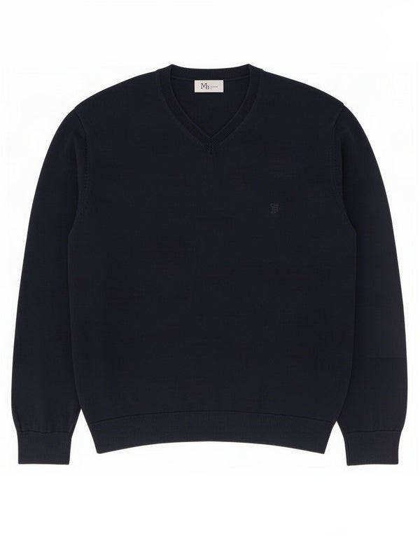 French Connection Jersey con cuello en V para hombre, talla grande, algodón azul marino