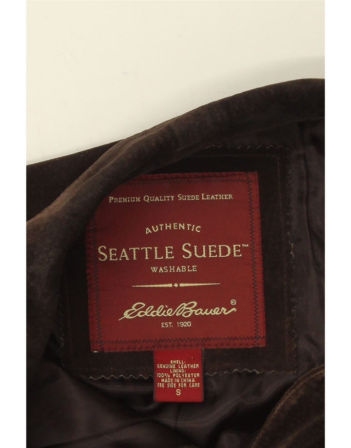 Eddie Bauer Chaqueta Bomber Corta de Ante para Mujer UK 8 Small Cuero Marrón