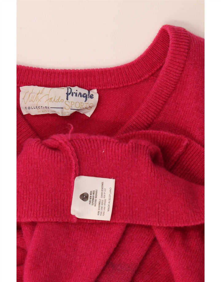 Jersey Pringle para hombre con cuello en V de lana geométrica rosa medio