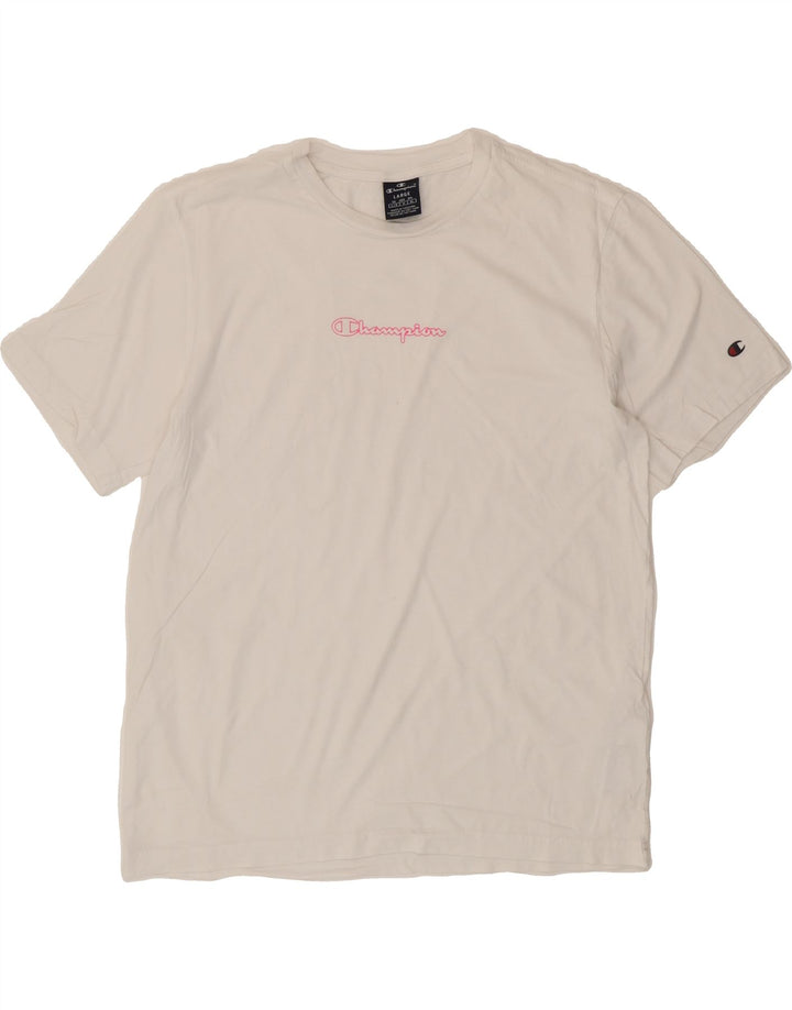 CHAMPION Mens Graphic T-Shirt Top Large White Cotton Vintage Champion and Second-Hand Champion from Messina Hembry 