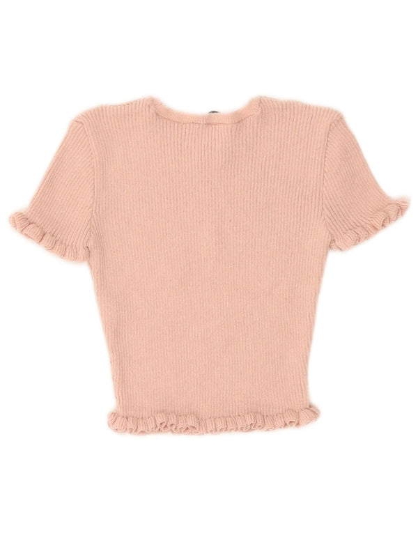 Zara Mujer Crop Blusa Top UK 10 Small Rosa Poliéster