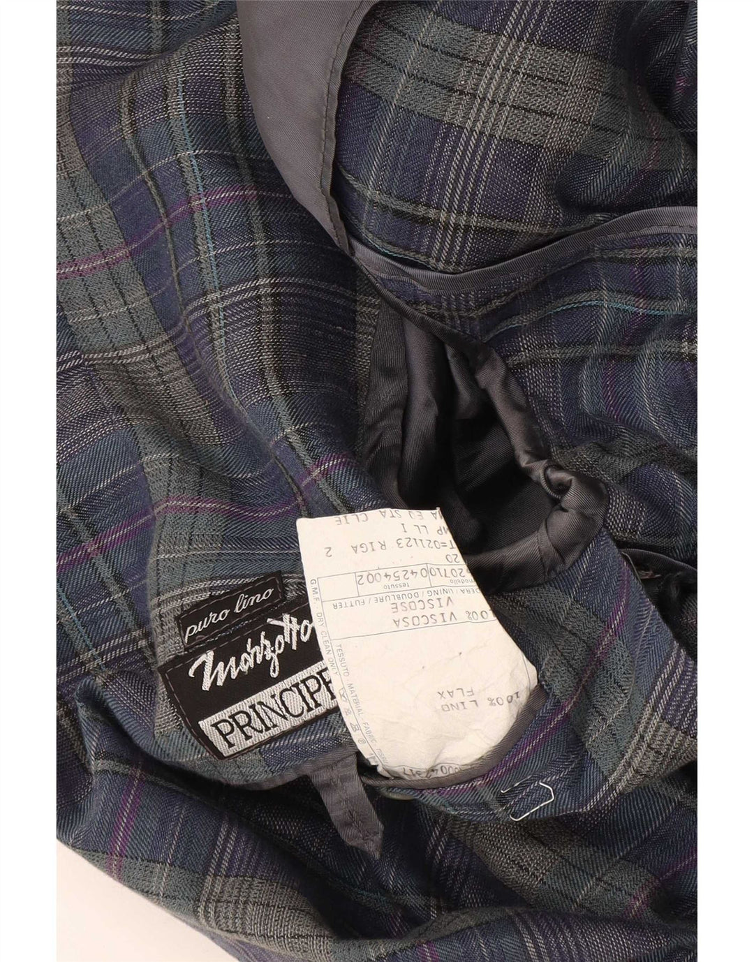 Principios Chaqueta tipo blazer de 2 botones para hombre Reino Unido 40 Grande Lino a cuadros azul marino