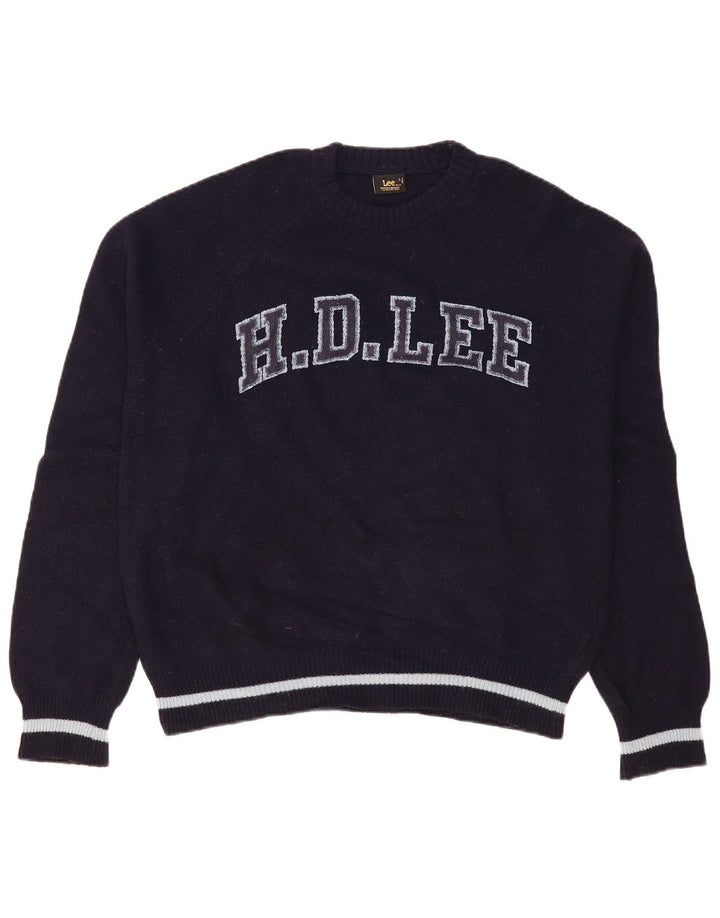 Lee Mujer Gráfico Cuello Redondo Jersey Suéter Grande Lana Azul Marino