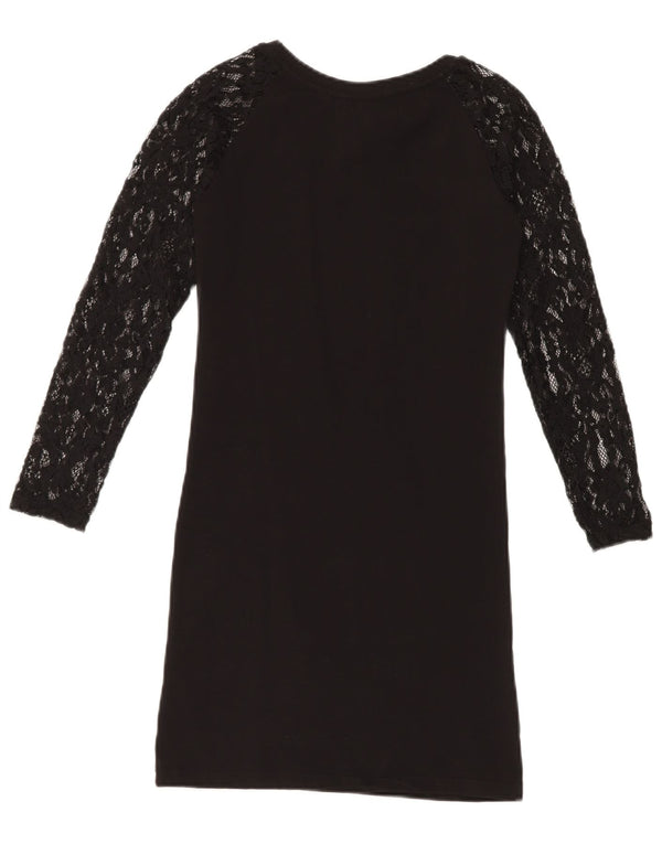 Boy London Vestido estilo camiseta de encaje de manga larga para mujer UK 6 XS Negro Floral