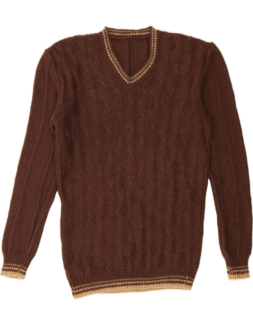 VINTAGE Suéter tipo jersey con cuello en V para hombre Marrón medio