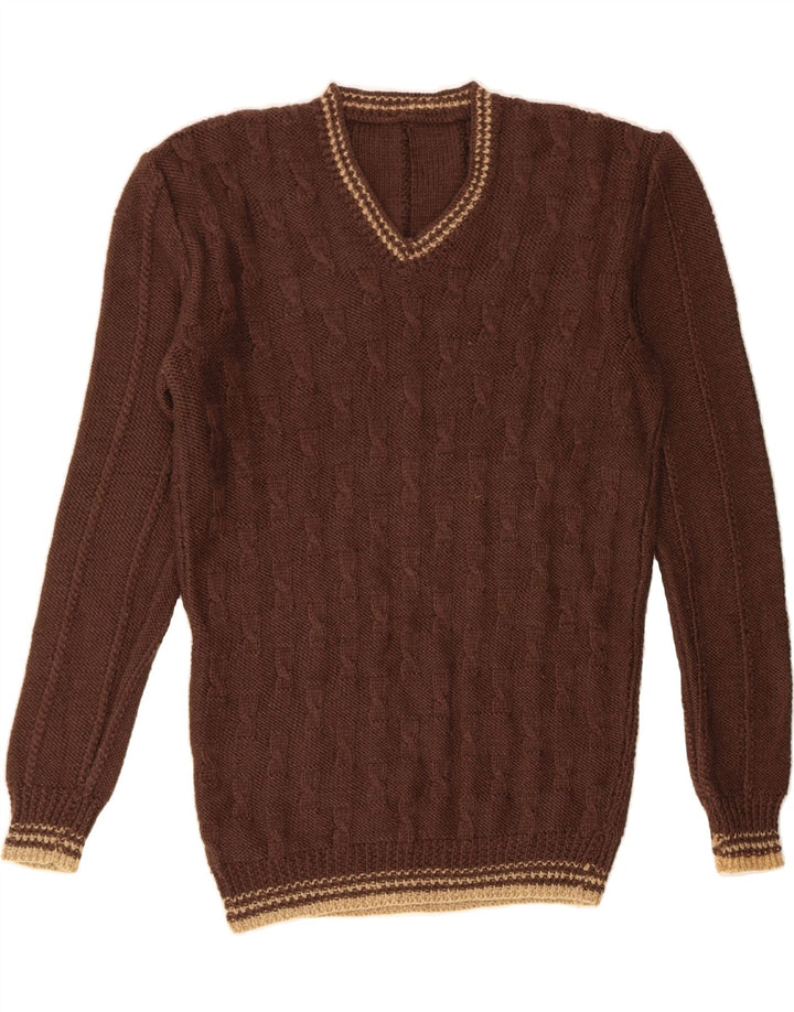 VINTAGE Suéter tipo jersey con cuello en V para hombre Marrón medio