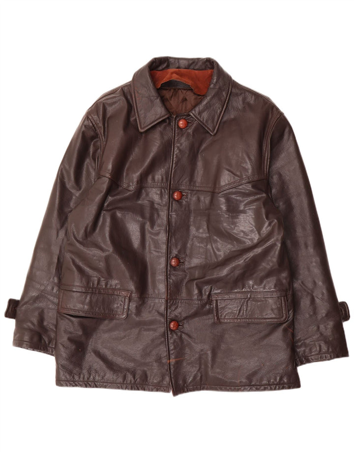Chaqueta de cuero vintage para hombre IT 48 cuero marrón medio