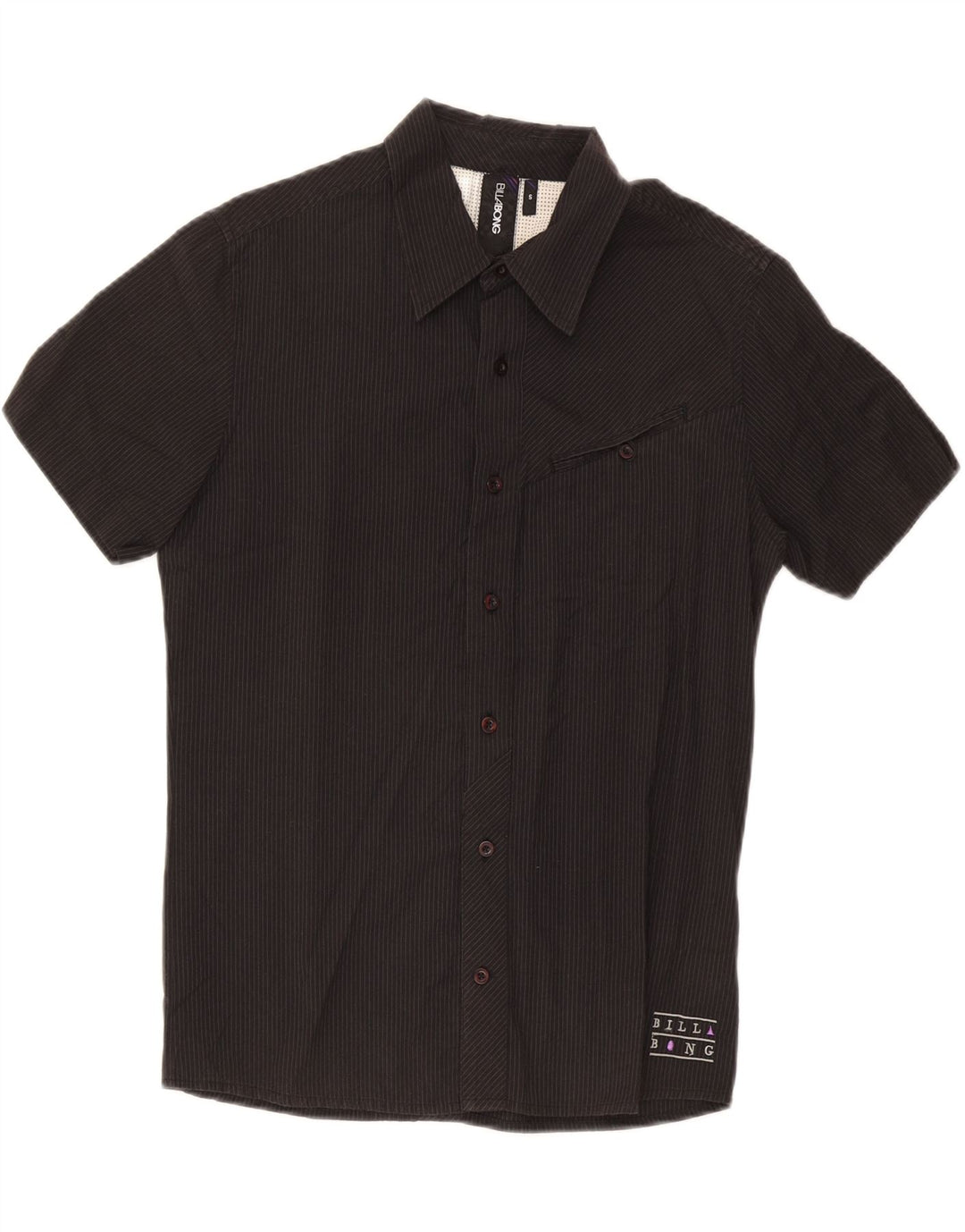 BILLABONG Camisa de manga corta para hombre Small Black Pinstripe Cotton