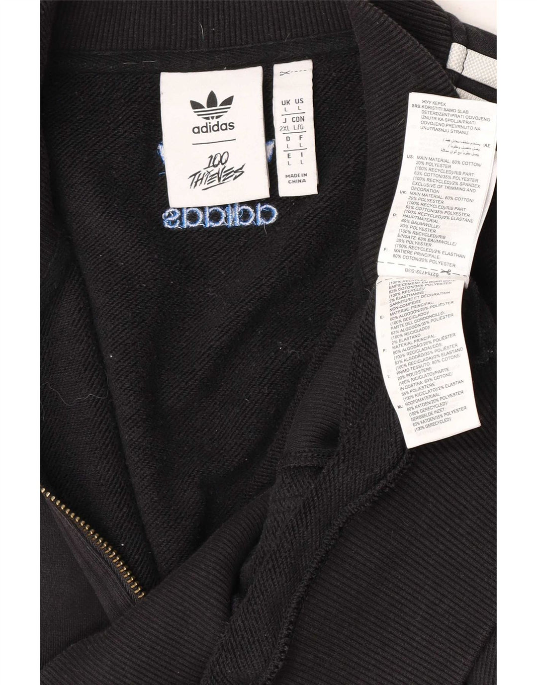 Adidas - Sudadera con cuello y cremallera para hombre, talla grande, algodón negro