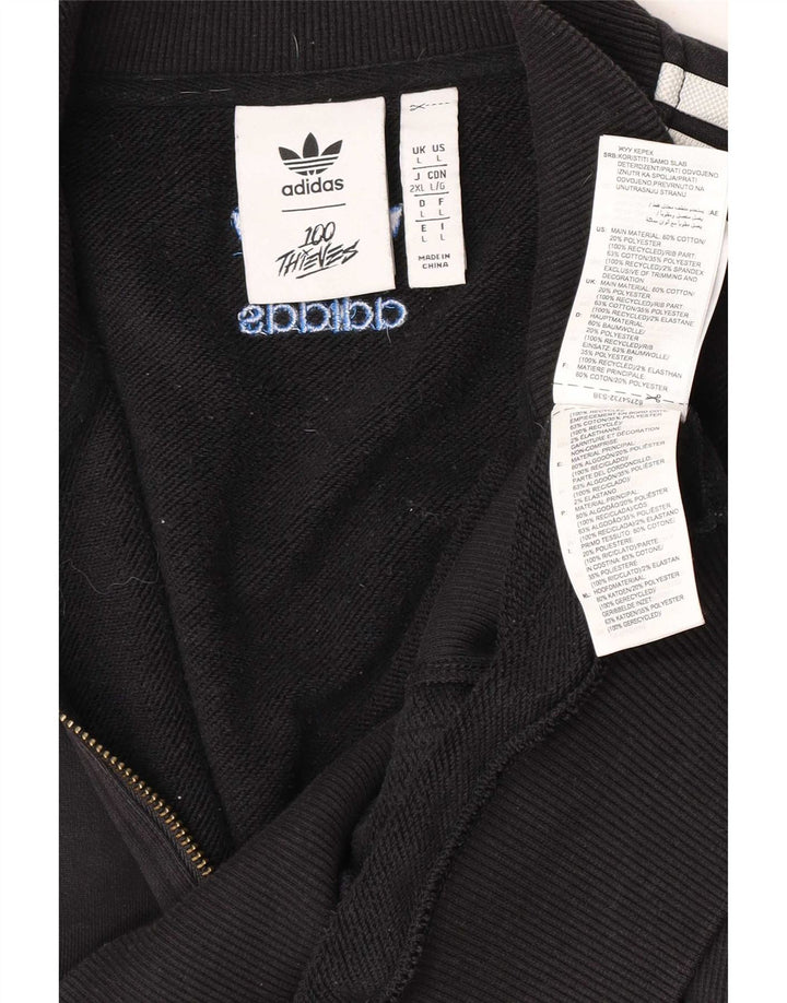 Adidas - Sudadera con cuello y cremallera para hombre, talla grande, algodón negro