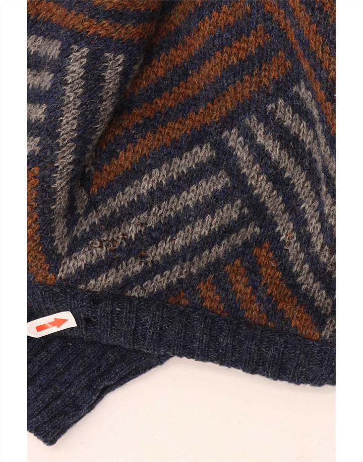 Vintage hombres cuello redondo jersey suéter grande multicolor Chevron lana